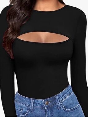Algalaround Cutout Long Sleeve Knit Top Black Size Small